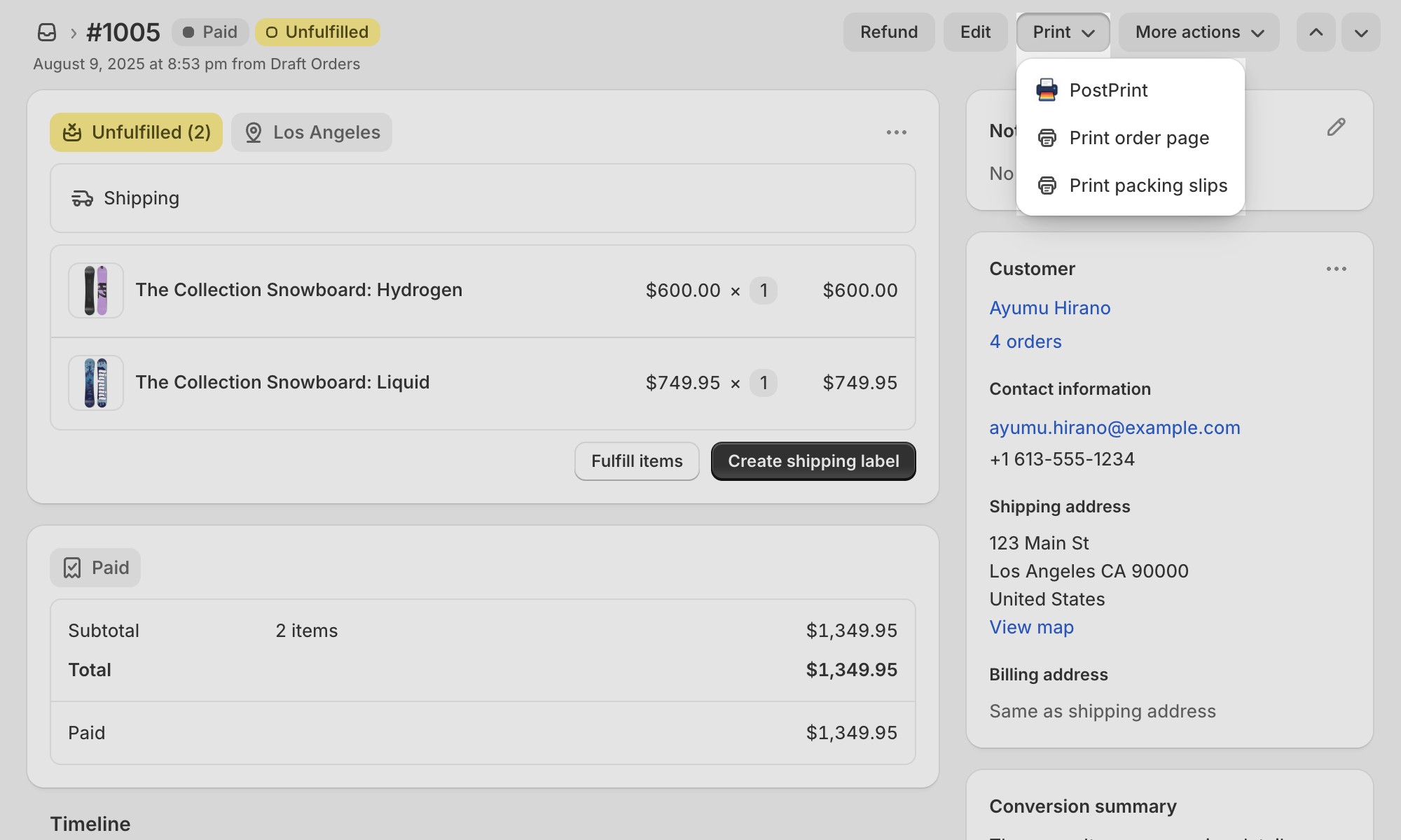 PostPrint Order Page